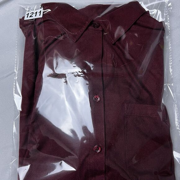 Chico's Everyday Faux-Suede Button-Front Shirt Size 2 (12/14) Burgundy Career - Picture 9 of 9